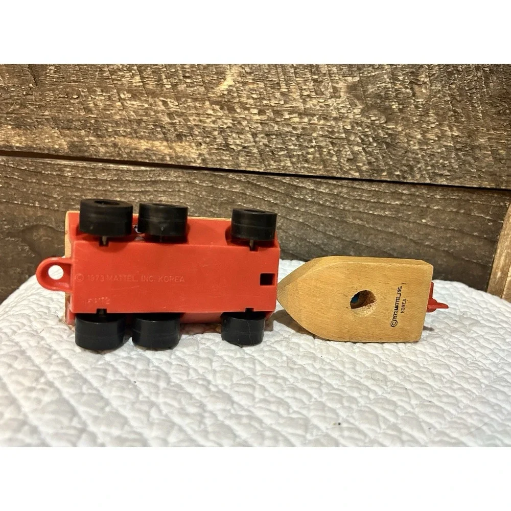Vintage Mattel Camp‎ Wind Up and Go Truck & Boat Wooden  1973
